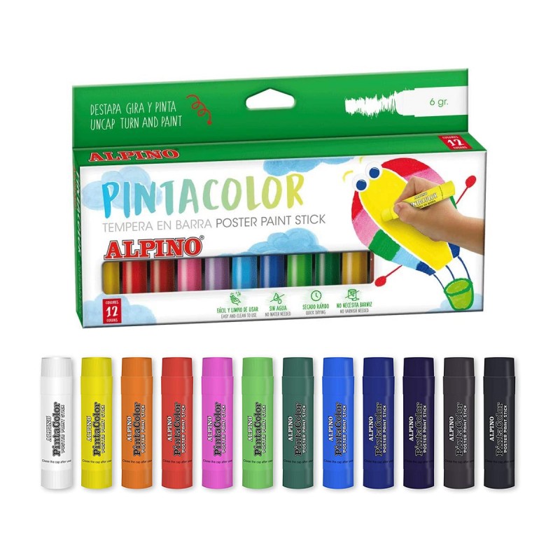 Caja Témpera Barra 12 colores Alpino