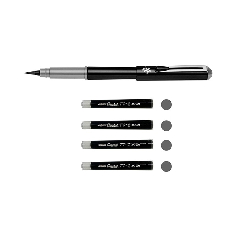 Pinzell-Retolador de Butxaca Pentel + 4 Cartutxos Negre