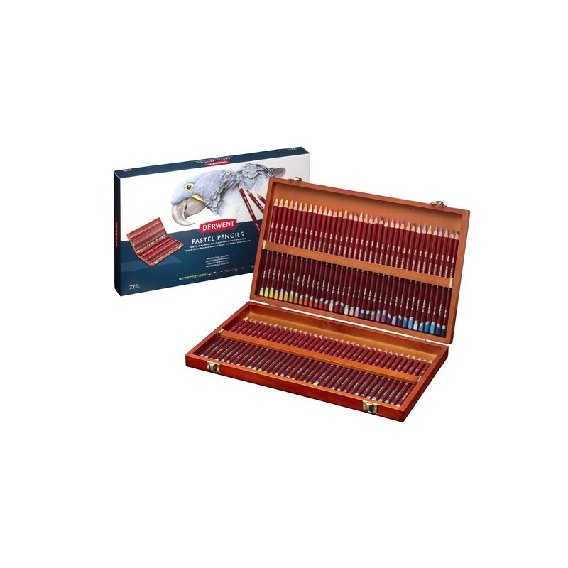 Scatola di legno con 72 matite pastello Derwent