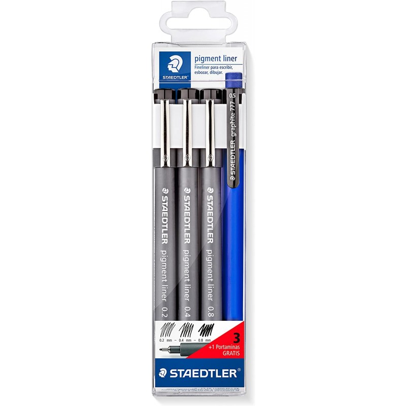 Set Staedtler 3 Pigment Liner + Matita meccanica in omaggio
