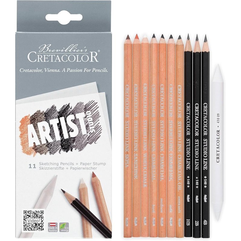 Set 11 Sketching Pencils i Paper Stump Artist Studio Cretacolor
